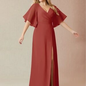 Chic Rust Maxi Dress with Flutter Sleeves